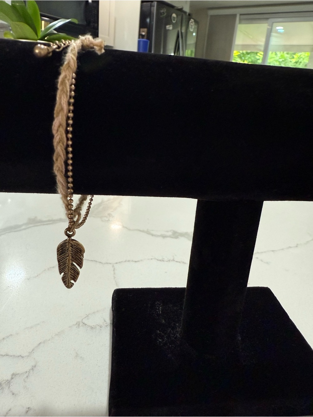 Boho Feather Charm Braided Cord Bracelet Bronze Tone
